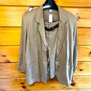 VTG NWT CASABLANCA Jacket Shorts Women Tan Women's Blazer Linen Cotton RARE L